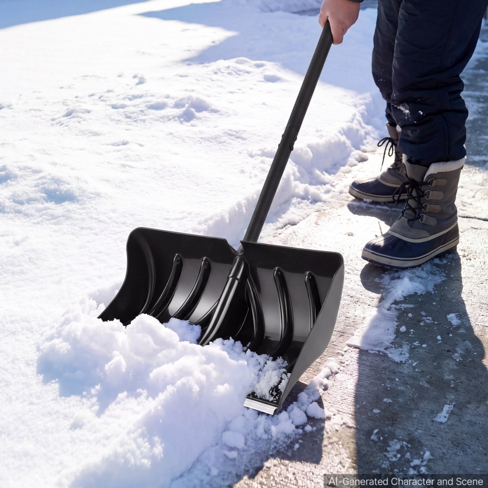 VEVOR Pala Quitanieves de Plástico Ancho de Trabajo 558,8 mm Pala de Nieve, para Limpieza de Entrada, Patio y Jardín, Hoja de Metal, Mango de Acero en D, Diseño Ligero, Kit Completo de Instalación