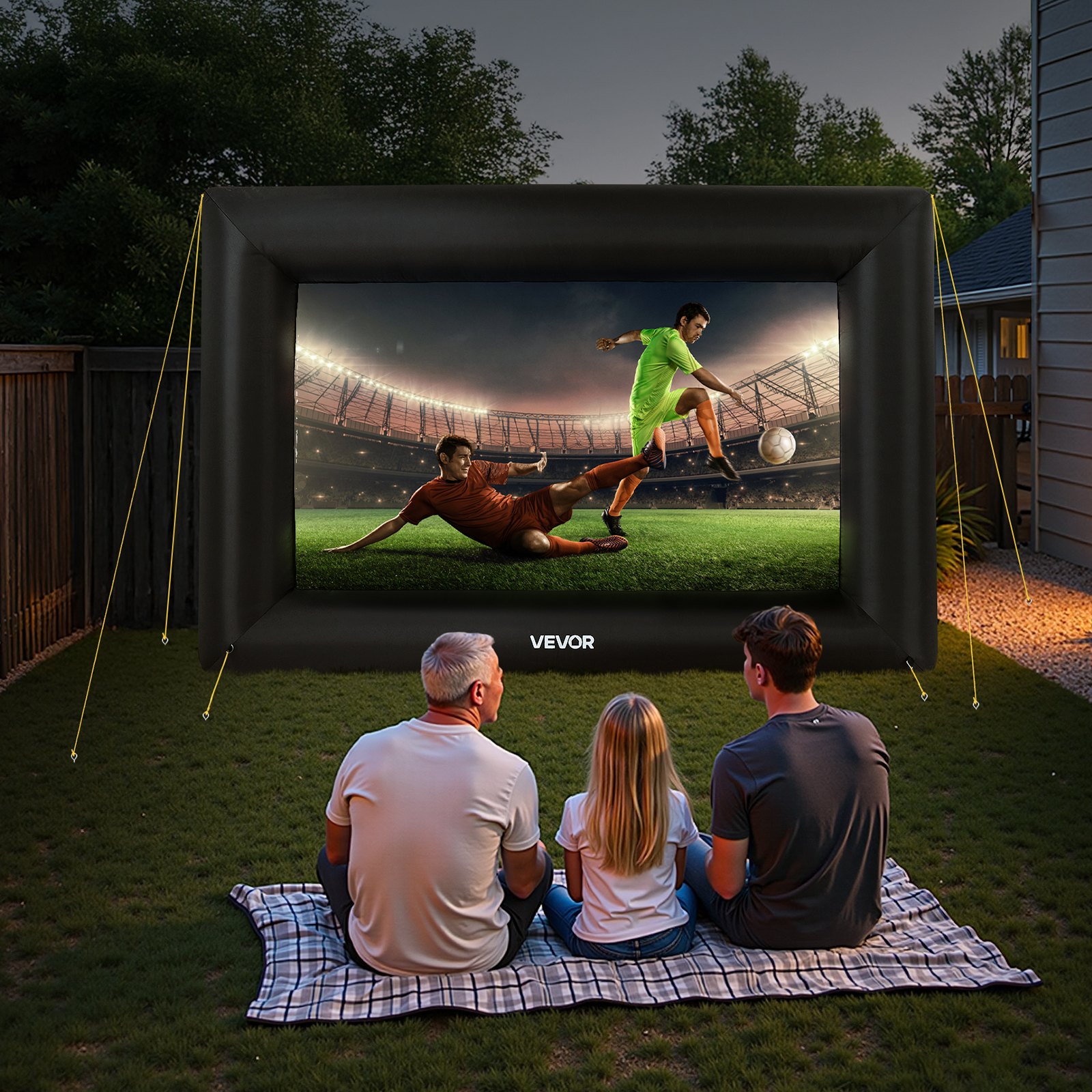 VEVOR Pantalla de Cine Inflable 272 x 150 cm Tela 600D Lavable con Bolsa de Almacenamiento Portátil Fácil de Instalar Pantalla de Proyección para Exteriores, Cine en casa, Fiestas, Marco Negro