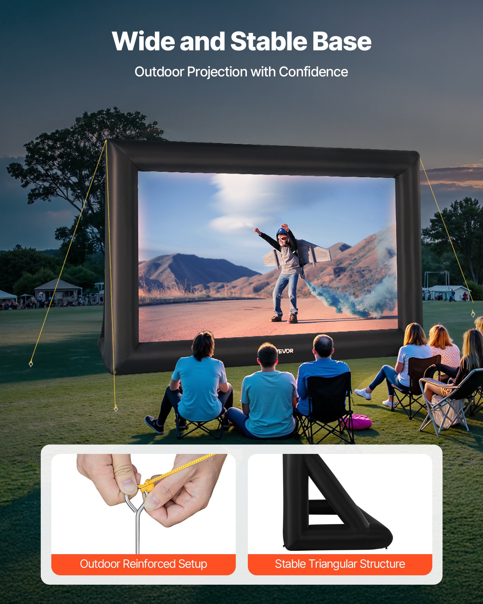 VEVOR Pantalla de Cine Inflable 423 x 240 cm Tela 600D Lavable con Bolsa de Almacenamiento Portátil Fácil de Instalar Pantalla de Proyección para Exteriores, Cine en casa, Fiestas, Marco Negro