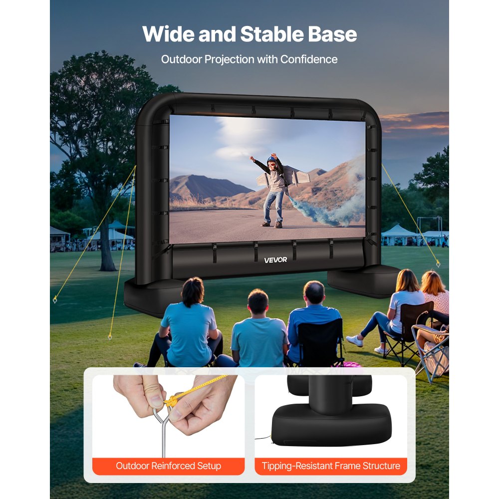 VEVOR Pantalla de Cine Inflable 259 x 146 cm 16:9 Lavable 600D con Bolsa de Almacenamiento Portátil Fácil de Instalar Visión de 160° Pantalla de Proyección para Exteriores, Cine en casa, Fiestas