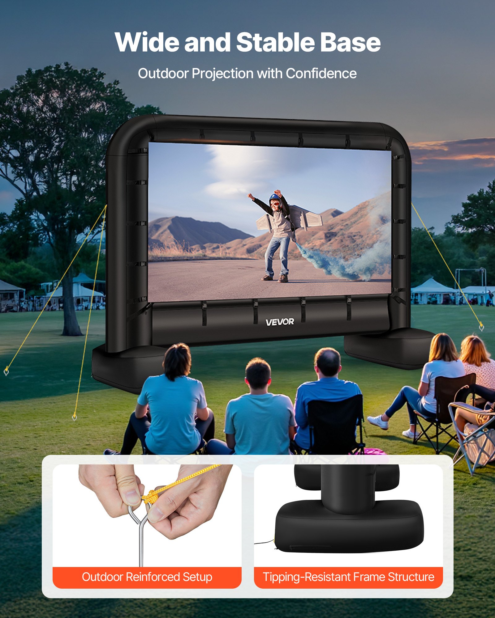 VEVOR Pantalla de Cine Inflable 259 x 146 cm 16:9 Lavable 600D con Bolsa de Almacenamiento Portátil Fácil de Instalar Visión de 160° Pantalla de Proyección para Exteriores, Cine en casa, Fiestas