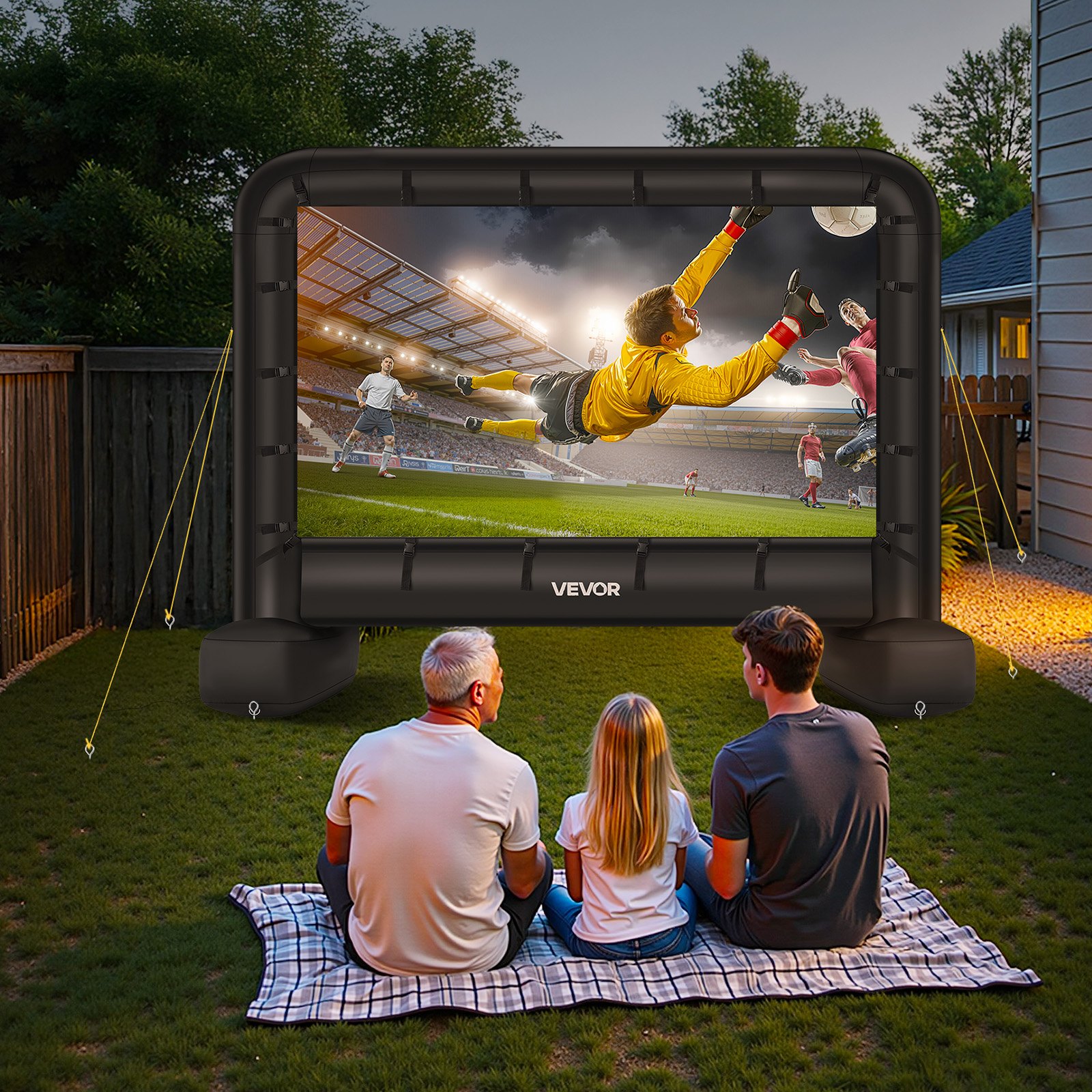 VEVOR Pantalla de Cine Inflable 259 x 146 cm 16:9 Lavable 600D con Bolsa de Almacenamiento Portátil Fácil de Instalar Visión de 160° Pantalla de Proyección para Exteriores, Cine en casa, Fiestas