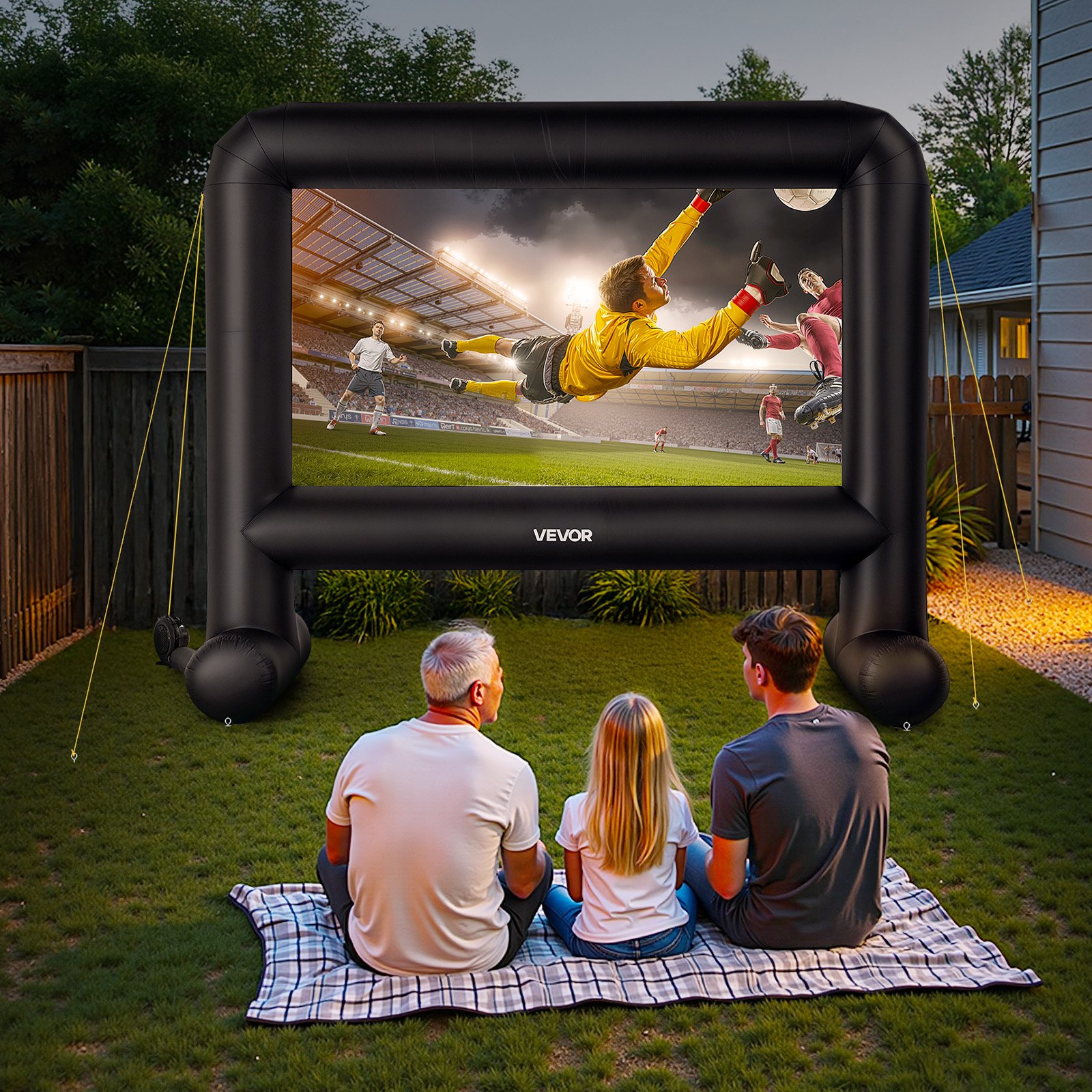 VEVOR Pantalla de Cine Inflable 288 x 155 cm 16:9 Lavable 600D con Bolsa de Almacenamiento Portátil Fácil de Instalar Visión de 160° Pantalla de Proyección para Exteriores, Cine en casa, Fiestas