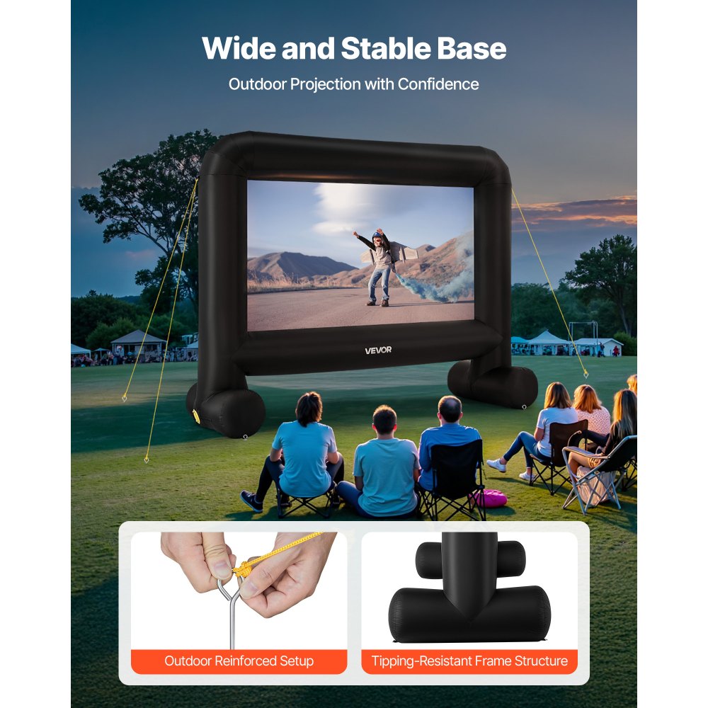 VEVOR Pantalla de Cine Inflable 263 x 147 cm 16:9 Lavable 600D con Bolsa de Almacenamiento Portátil Fácil de Instalar Visión de 160° Pantalla de Proyección para Exteriores, Cine en casa, Fiestas