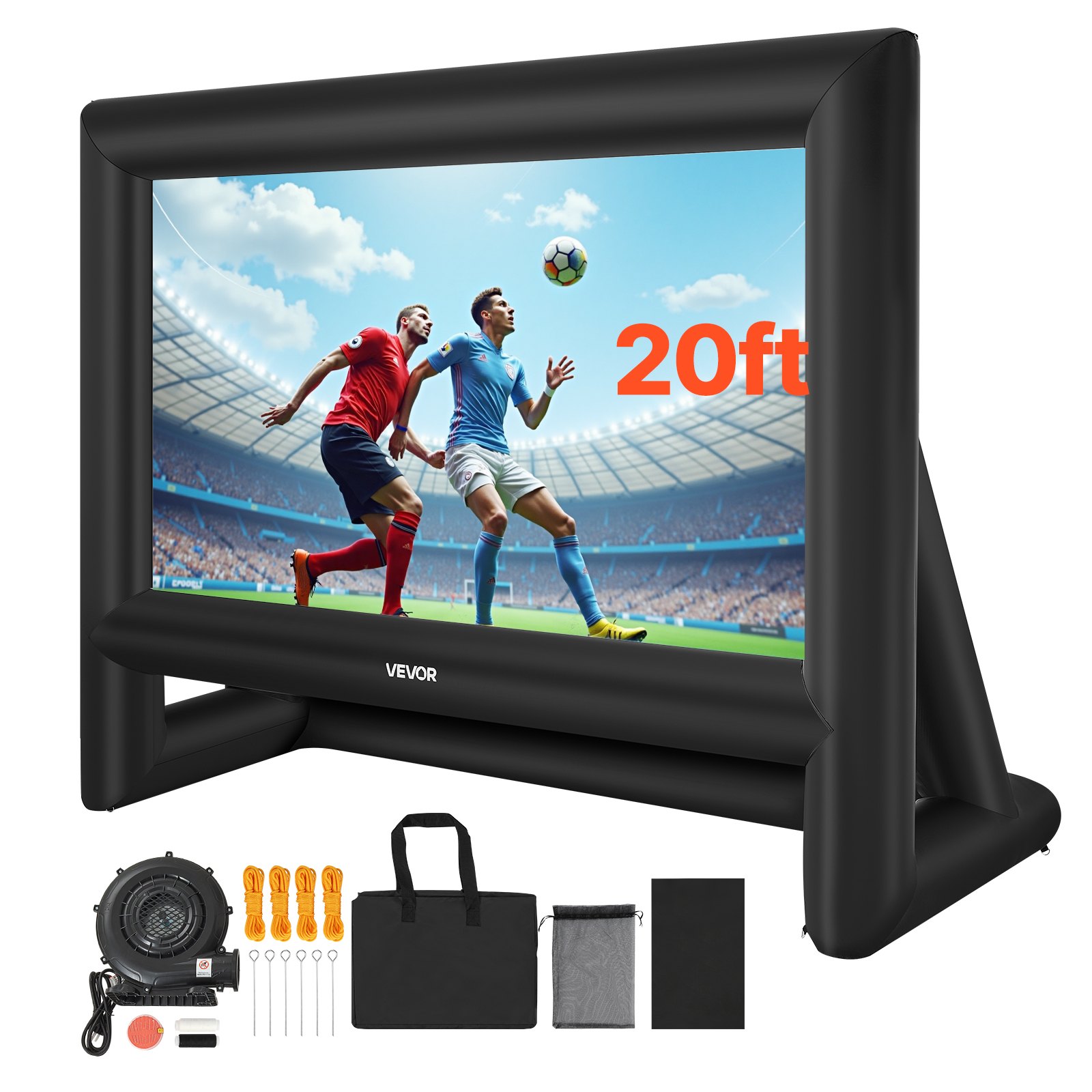 VEVOR Pantalla de Cine Inflable 386 x 217 cm 16:9 Lavable 600D con Bolsa de Almacenamiento Portátil Fácil de Instalar Visión de 160° Pantalla de Proyección para Exteriores, Cine en casa, Fiestas
