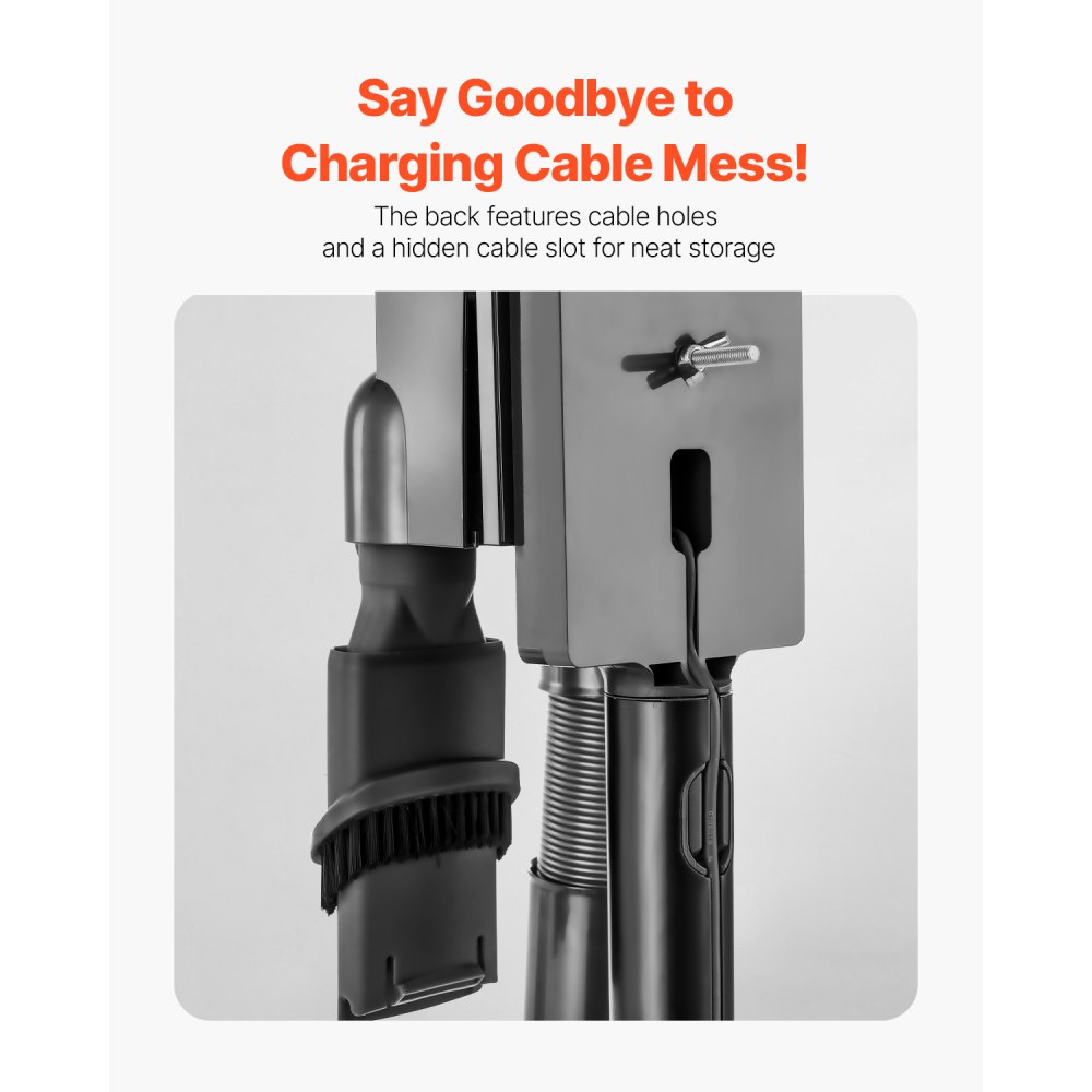 VEVOR Soporte de Aspiradora Compatible con Aspiradoras Verticales Dyson V7, V8, V10, V11, V12, V15, SV10, SV12, SV14, SV18 y SV21, Soporte Estable con 3 Clips, Altura Ajustable de 87,5 a 130 cm