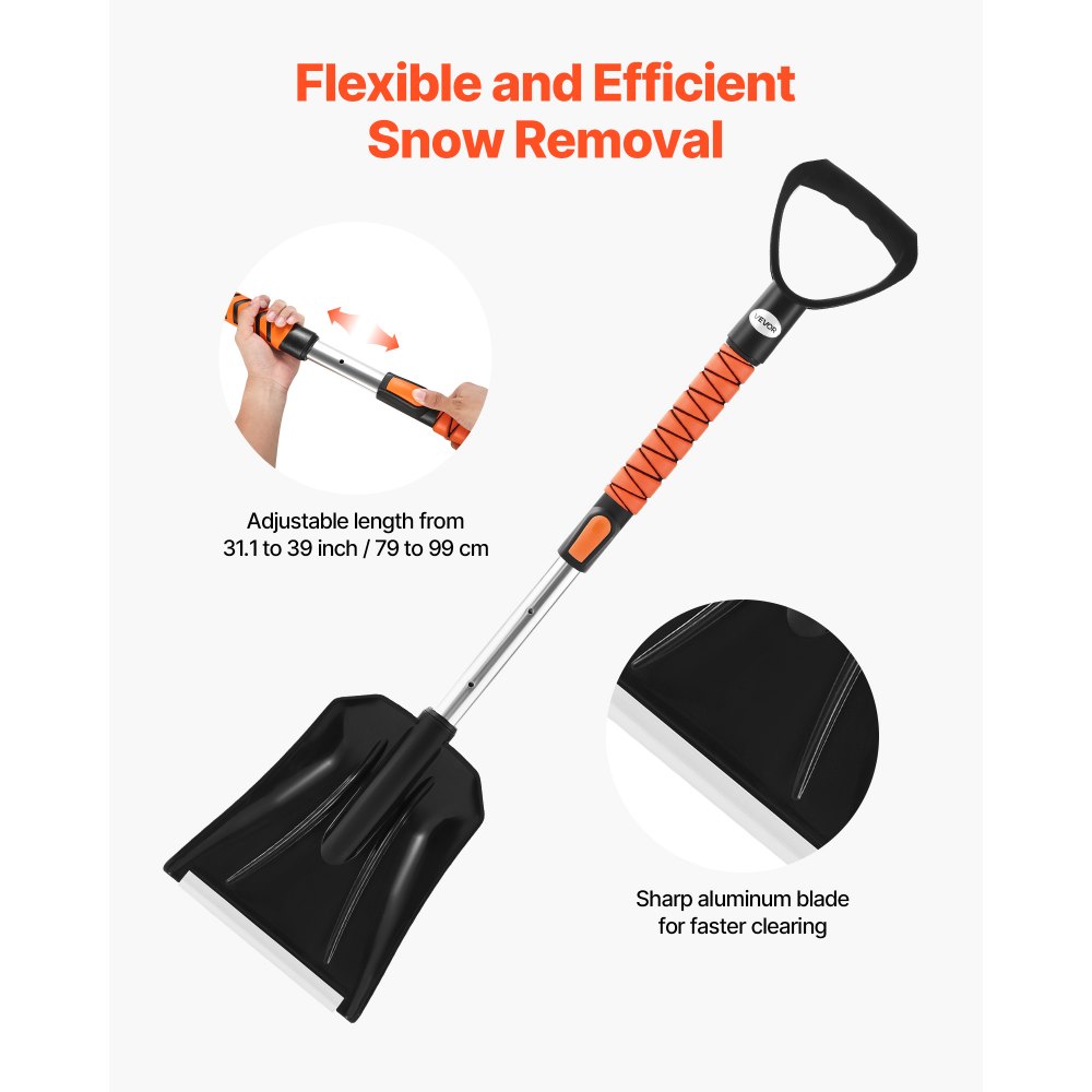 VEVOR Snow Shovel and Snow Brush, 107cm Extendable Snows Broom & Ice Scraper with 180° Pivoting Brush Head, Non-Slip Grip, Portable Winter Snows Removal Tools for Cars Trucks, SUVs Vehicle