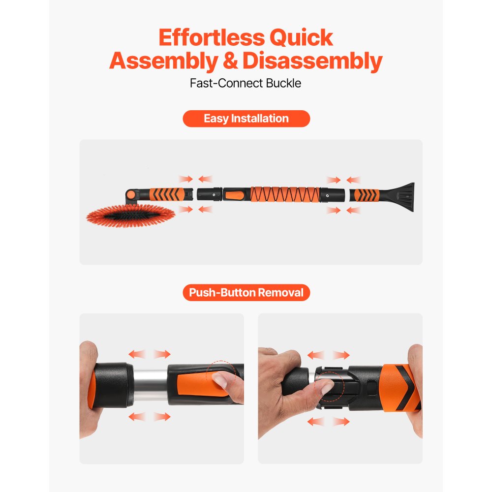 VEVOR Snow Shovel and Snow Brush, 107cm Extendable Snows Broom & Ice Scraper with 180° Pivoting Brush Head, Non-Slip Grip, Portable Winter Snows Removal Tools for Cars Trucks, SUVs Vehicle