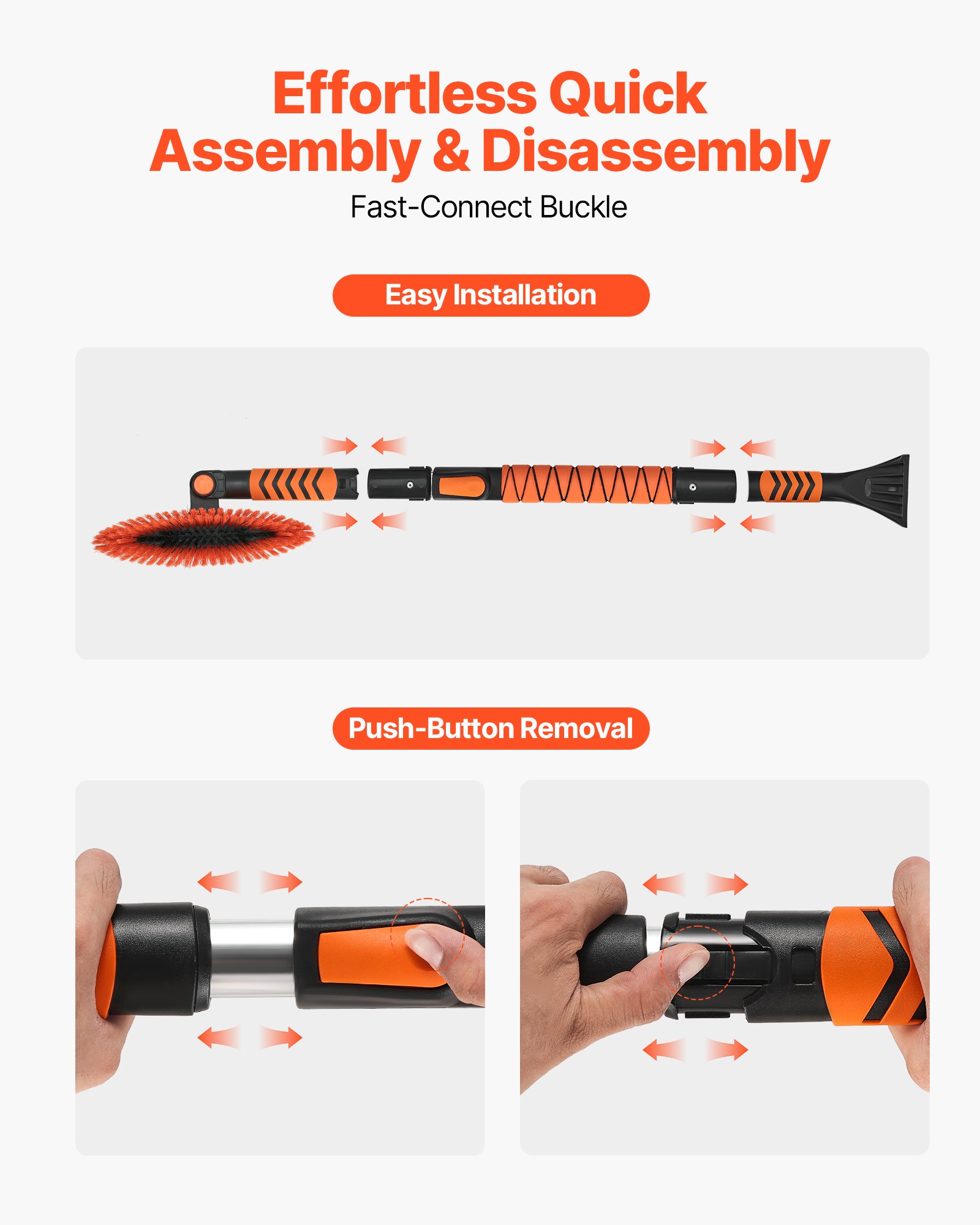 VEVOR Snow Shovel and Snow Brush, 107cm Extendable Snows Broom & Ice Scraper with 180° Pivoting Brush Head, Non-Slip Grip, Portable Winter Snows Removal Tools for Cars Trucks, SUVs Vehicle