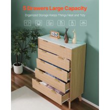 VEVOR Cómoda de 5 Cajones Acanalados de Madera 39,9x74,9x121,9 cm, Color Madera