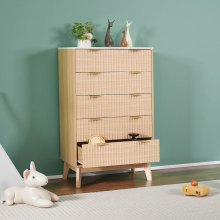 VEVOR Cómoda de 5 Cajones Acanalados de Madera 39,9x74,9x121,9 cm, Color Madera