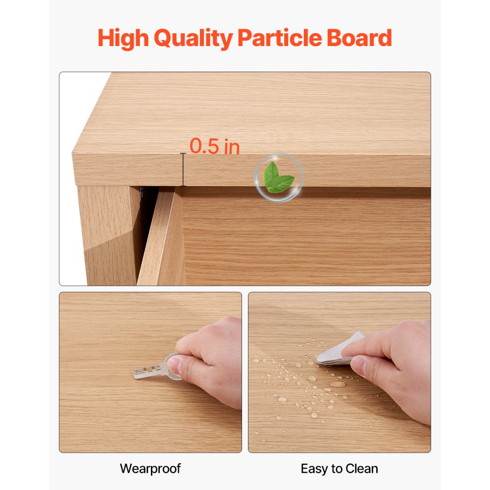VEVOR Cómoda de 6 Cajones Acanalados de Madera 39,9 x 119,9 x 78,7 cm con Sistema de deslizamiento y Antivuelco Estilo Moderna y Minimalista para Sala de Estar y Pasillo, Color Madera Clara