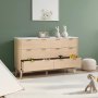 VEVOR Cómoda de 6 Cajones Acanalados de Madera 39,9 x 137,2 x 81,3 cm con Sistema de deslizamiento y Antivuelco Estilo Moderna y Minimalista para Sala de Estar y Pasillo, Color Madera Clara