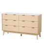 VEVOR Cómoda de 6 Cajones Acanalados de Madera 39,9 x 137,2 x 81,3 cm con Sistema de deslizamiento y Antivuelco Estilo Moderna y Minimalista para Sala de Estar y Pasillo, Color Madera Clara
