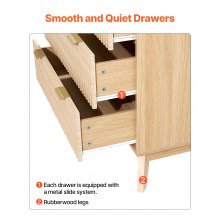 VEVOR Cómoda de 6 Cajones Acanalados de Madera 39,9x137,2x81,3 cm, Color Madera