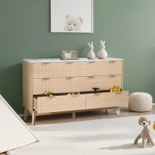 VEVOR Cómoda de 6 Cajones Acanalados de Madera 39,9x137,2x81,3 cm, Color Madera