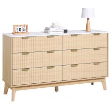 VEVOR Cómoda de 6 Cajones Acanalados de Madera 39,9x137,2x81,3 cm, Color Madera