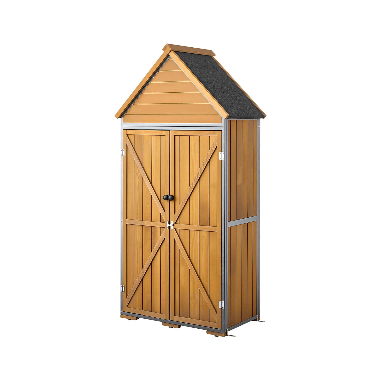 VEVOR Cobertizo de Jardín para Almacenamiento Caseta de Jardín Exterior, con Estantes Puerta con Cerrojo Techo a Dos Aguas, Marco de Madera y Metal, para Organización de Herramientas en Patio Terraza