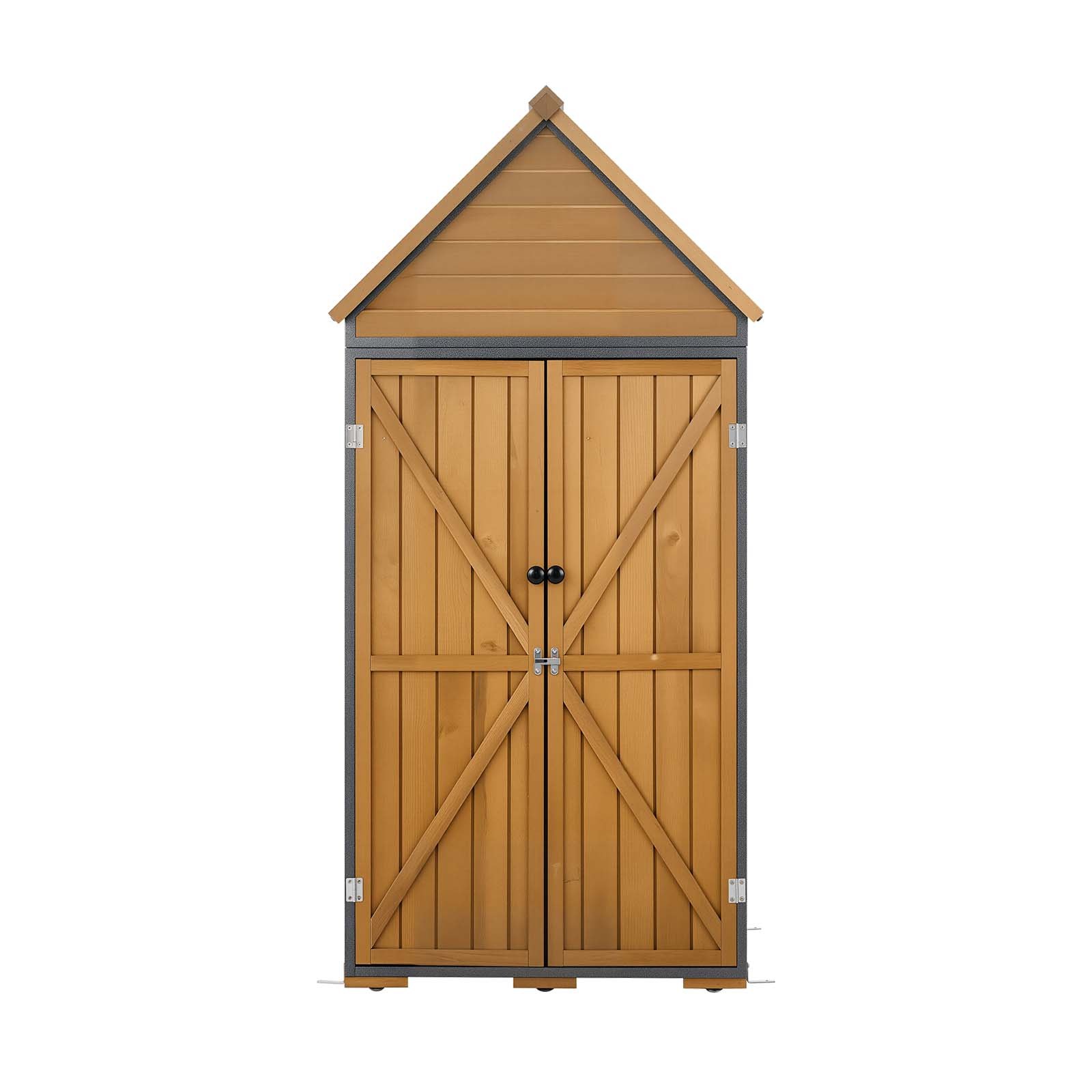 VEVOR Cobertizo de Jardín para Almacenamiento Caseta de Jardín Exterior, con Estantes Puerta con Cerrojo Techo a Dos Aguas, Marco de Madera y Metal, para Organización de Herramientas en Patio Terraza