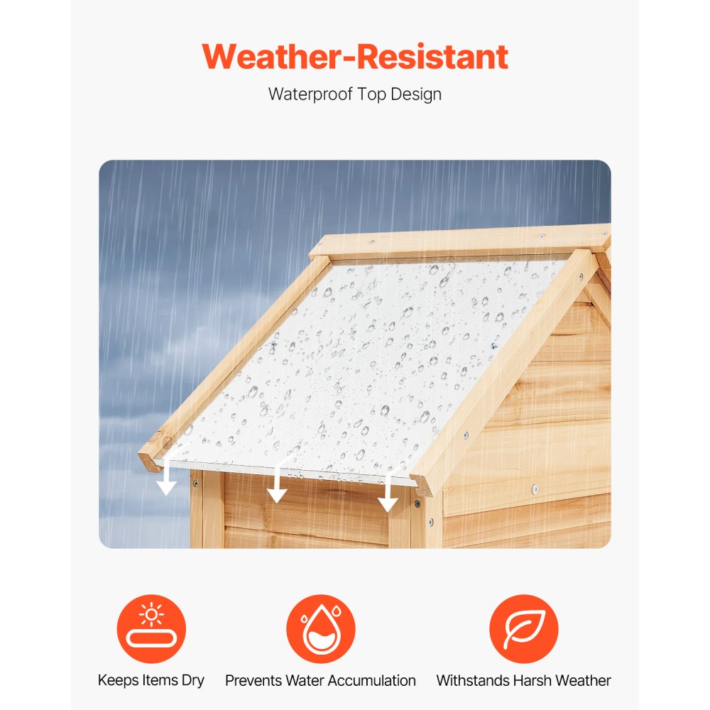 VEVOR Cobertizo de Almacenamiento para Exteriores 71 x 45,5 x 160 cm Cobertizo de Madera para Almacenamiento con Estantes Cerradura Gabinete de Almacenamiento Impermeable para Patio, Jardín, Césped