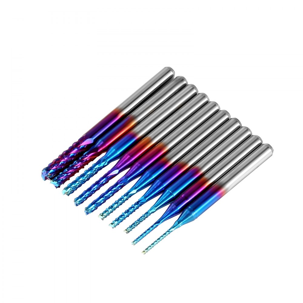 VEVOR 40 fresas de extremo CNC, vástago de 1/8", juego de puntas de fresado CNC, que incluyen 2 fresas de punta plana y punta esférica, revestimiento nano azul y puntas CNC de titanio, para fresadora