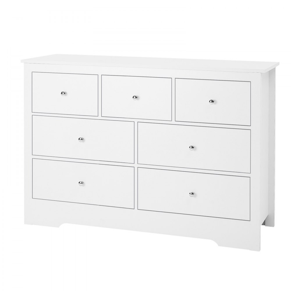 VEVOR Cómoda de 7 Cajones, Cómoda de Madera de 40 x 119,9 x 81,3 cm con Puertas Corredizas y Antivuelco Estilo Moderna y Minimalista Ideal para Sala de Estar, Pasillo y Entrada, Color Blanco