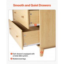 VEVOR Cómoda de 6 Cajones de Madera 39,9 x 137,2 x 81,3 cm, Color Madera Clara