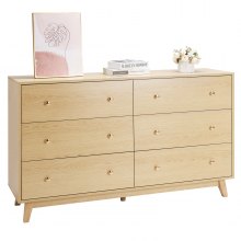 VEVOR Cómoda de 6 Cajones de Madera 39,9 x 137,2 x 81,3 cm, Color Madera Clara