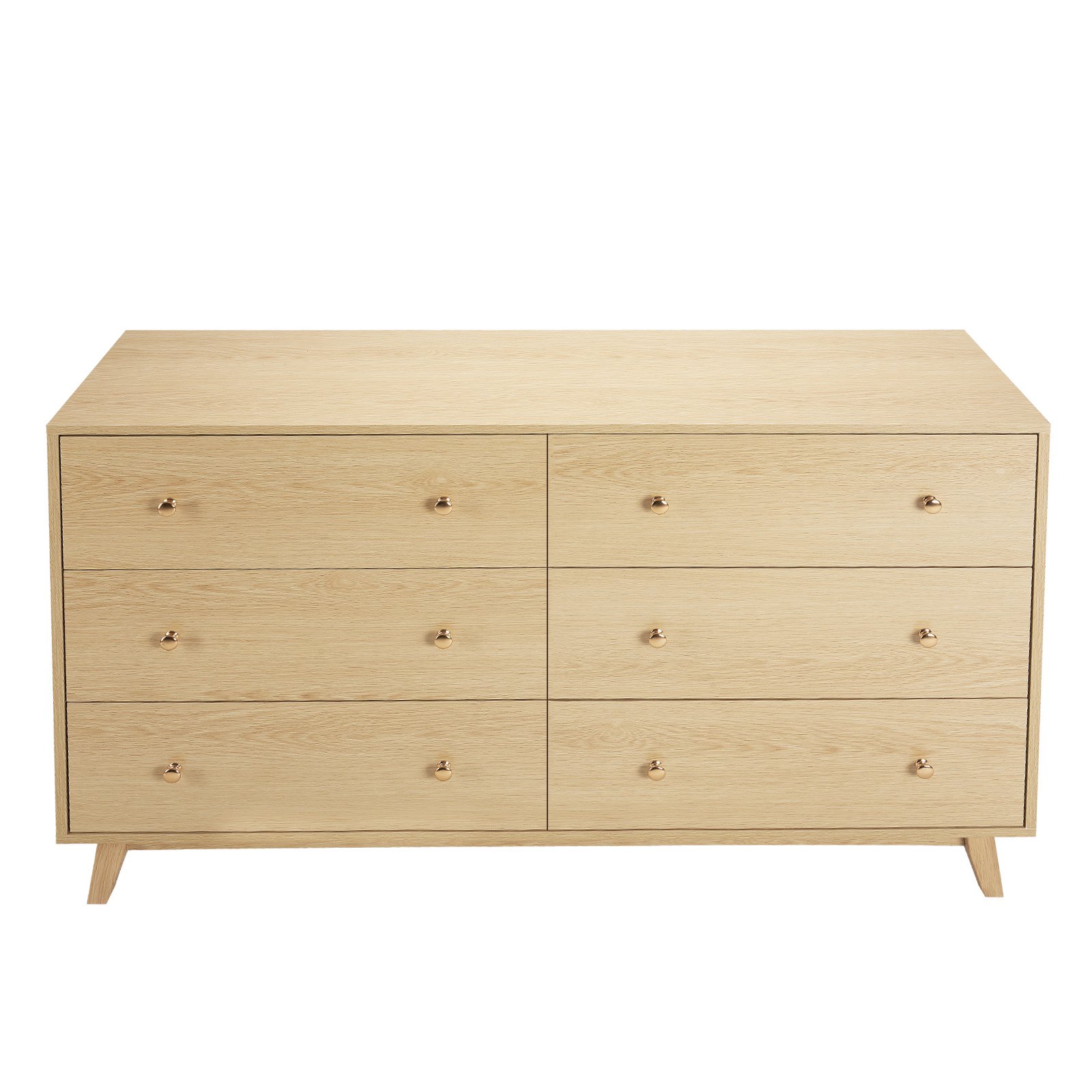 VEVOR Cómoda de 6 Cajones, Cómoda de Madera 39,9 x 137,2 x 81,3 cm con Puertas Corredizas y Antivuelco, Estilo Moderna y Minimalista para Sala de Estar, Pasillo y Entrada, Color Madera Clara
