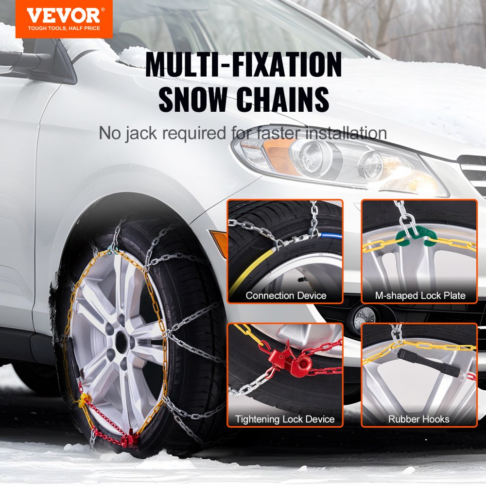 VEVOR 2 cadenas de nieve, cadenas de tracción de emergencia de acero de aleación de manganeso, cadenas de cable para neumáticos para automóviles, camionetas, SUV y camiones, color plateado