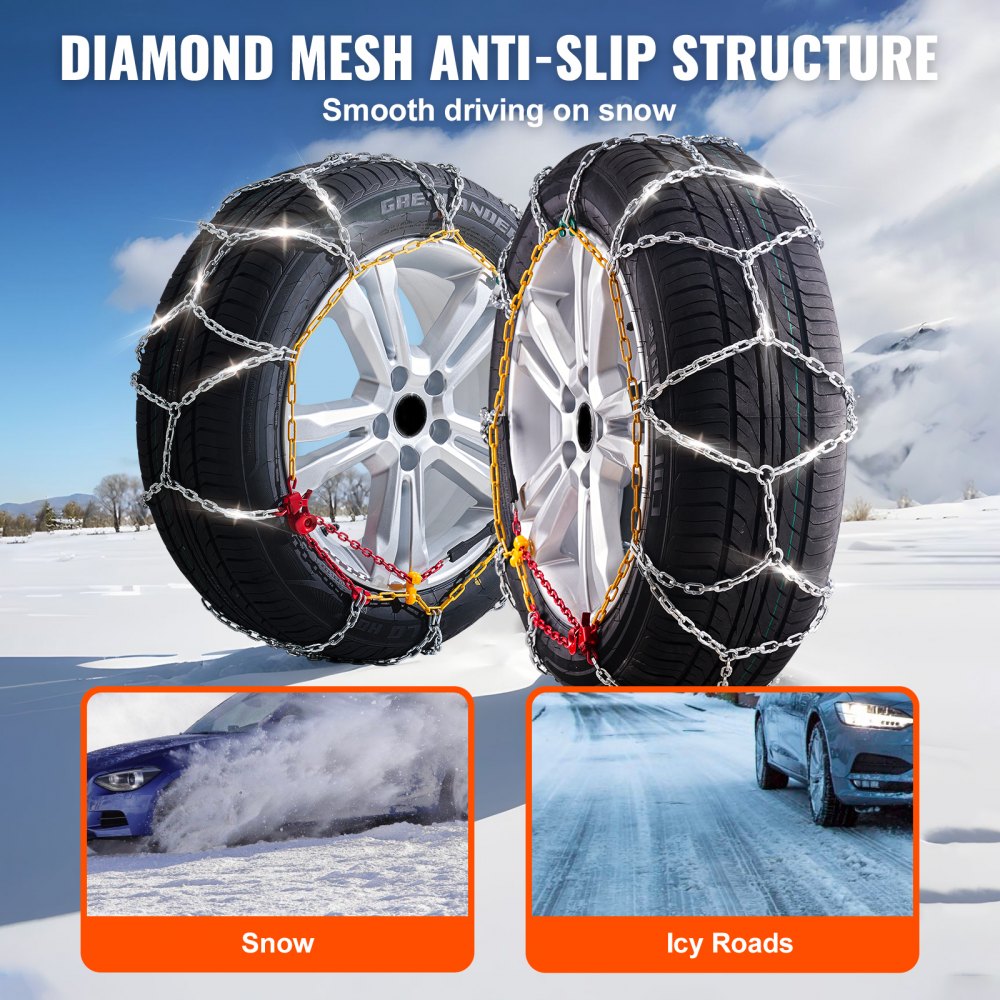 VEVOR 2 cadenas de nieve, cadenas de tracción de emergencia de acero de aleación de manganeso, cadenas de cable para neumáticos para automóviles, camionetas, SUV y camiones, color plateado