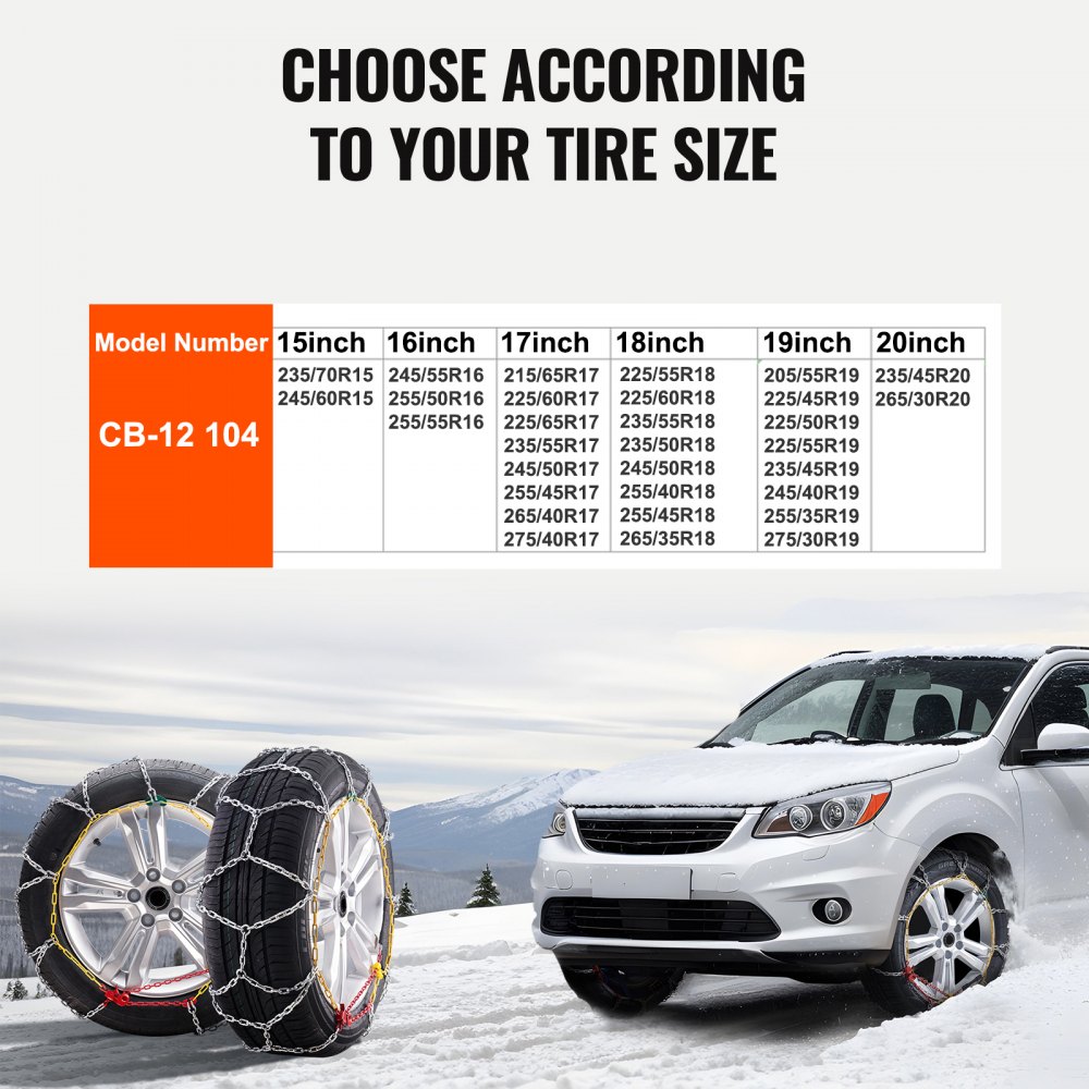 VEVOR 2 cadenas de nieve, cadenas de tracción de emergencia de acero de aleación de manganeso, cadenas de cable para neumáticos para automóviles, camionetas, SUV y camiones, color plateado