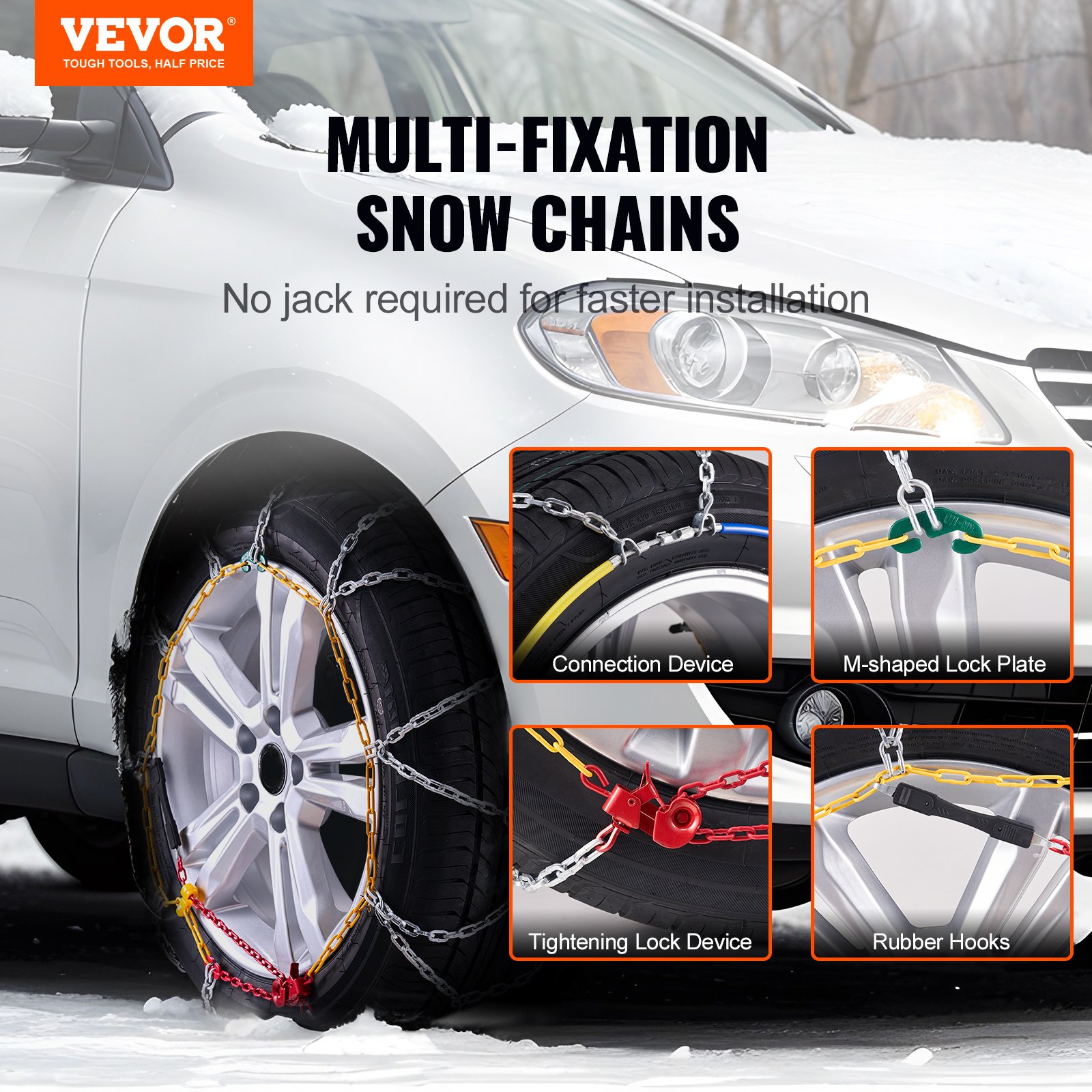 VEVOR 2 cadenas de nieve, cadenas de tracción de emergencia de acero de aleación de manganeso, cadenas de cable para neumáticos para automóviles, camionetas, SUV y camiones, color plateado
