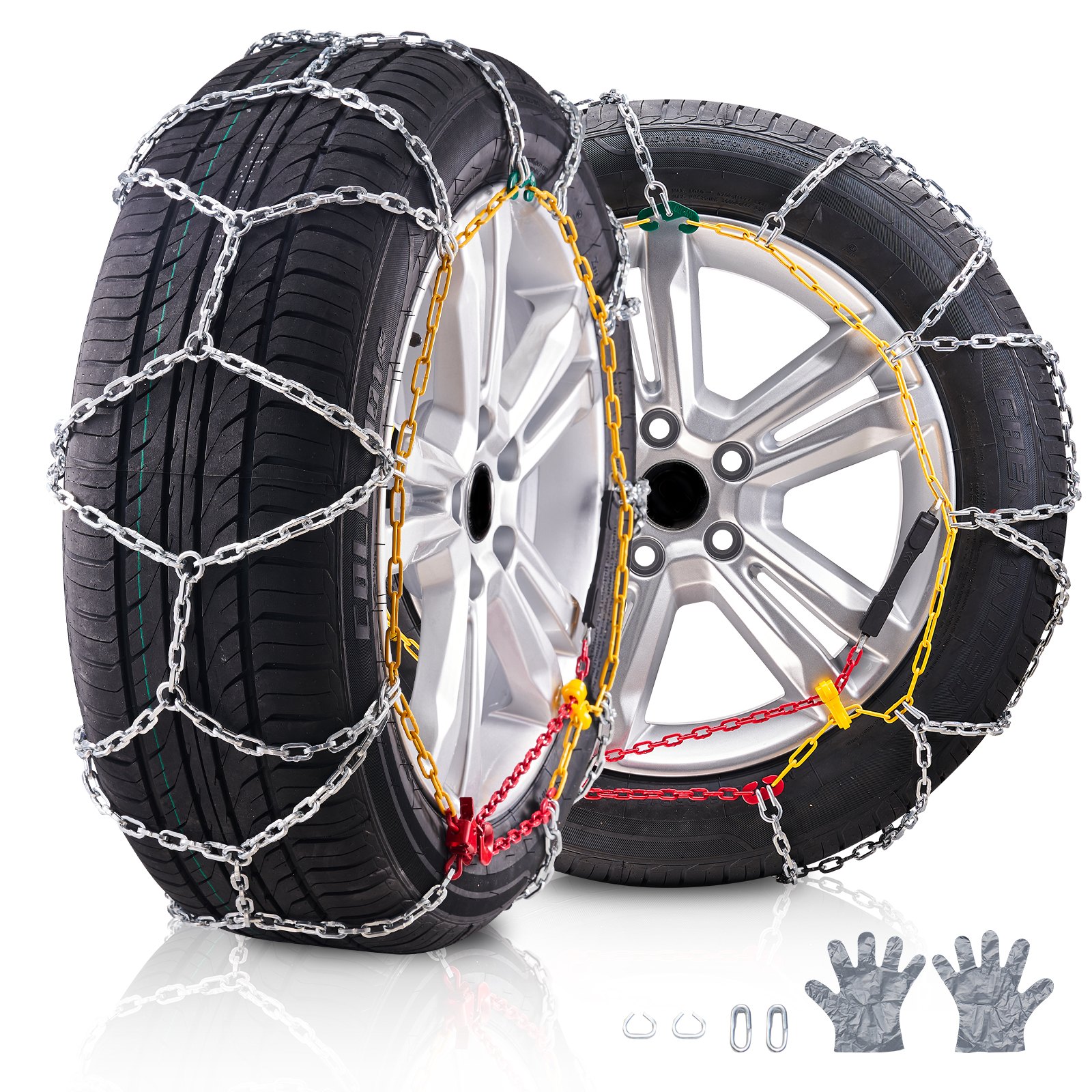 VEVOR 2 cadenas de nieve, cadenas de tracción de emergencia de acero de aleación de manganeso, cadenas de cable para neumáticos para automóviles, camionetas, SUV y camiones, color plateado