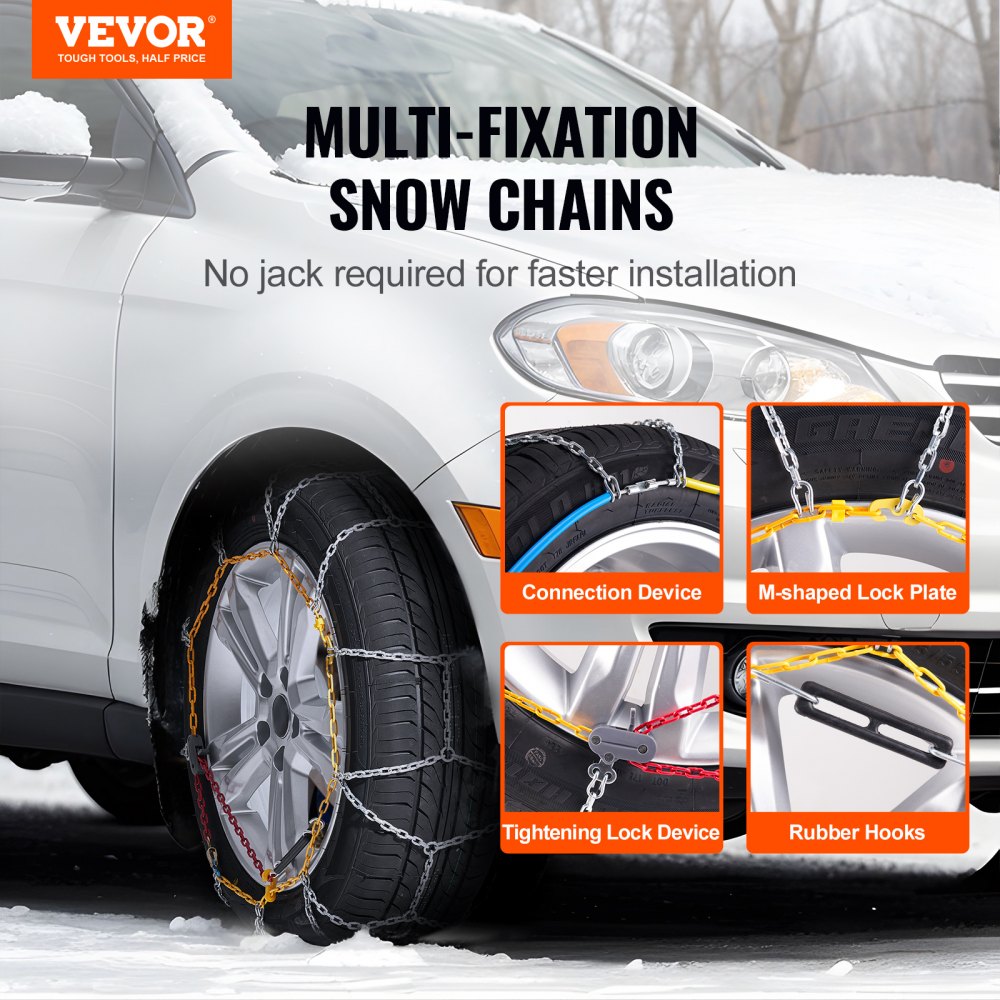 Cadenas de nieve VEVOR de 2 piezas, cadenas de tracción de emergencia de acero de aleación de manganeso para automóviles, camionetas, SUV y camiones, cadenas para neumáticos de nieve para 225/70-15, 235/60-16, 235/50-18, 245/45-18, 245/45-17, color plateado