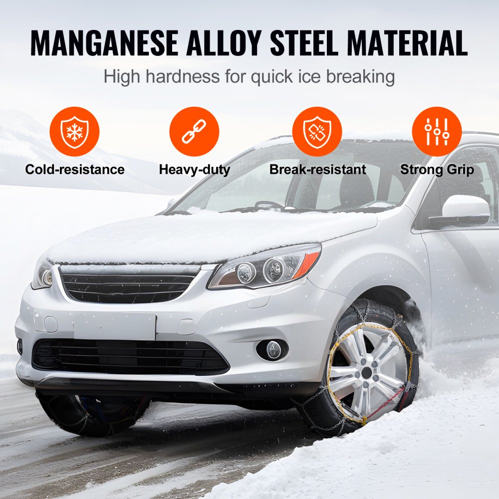 Cadenas de nieve VEVOR de 2 piezas, cadenas de tracción de emergencia de acero de aleación de manganeso para automóviles, camionetas, SUV y camiones, cadenas para neumáticos de nieve para 225/70-15, 235/60-16, 235/50-18, 245/45-18, 245/45-17, color plateado