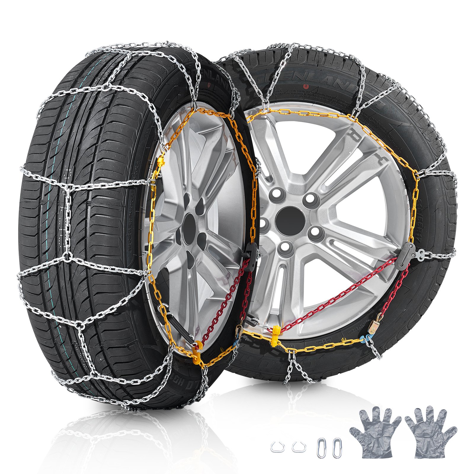 Cadenas de nieve VEVOR de 2 piezas, cadenas de tracción de emergencia de acero de aleación de manganeso para automóviles, camionetas, SUV y camiones, cadenas para neumáticos de nieve para 225/70-15, 235/60-16, 235/50-18, 245/45-18, 245/45-17, color plateado