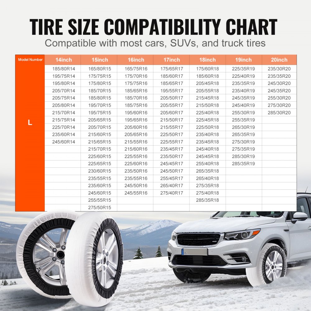 VEVOR Thickened Snow Socks for Tires, Polyester Fiber Tire Socks with Elastic Bands, Tire Cover with Snow Grip for Car, SUV, Pickup and Truck (2-Pack) - Large