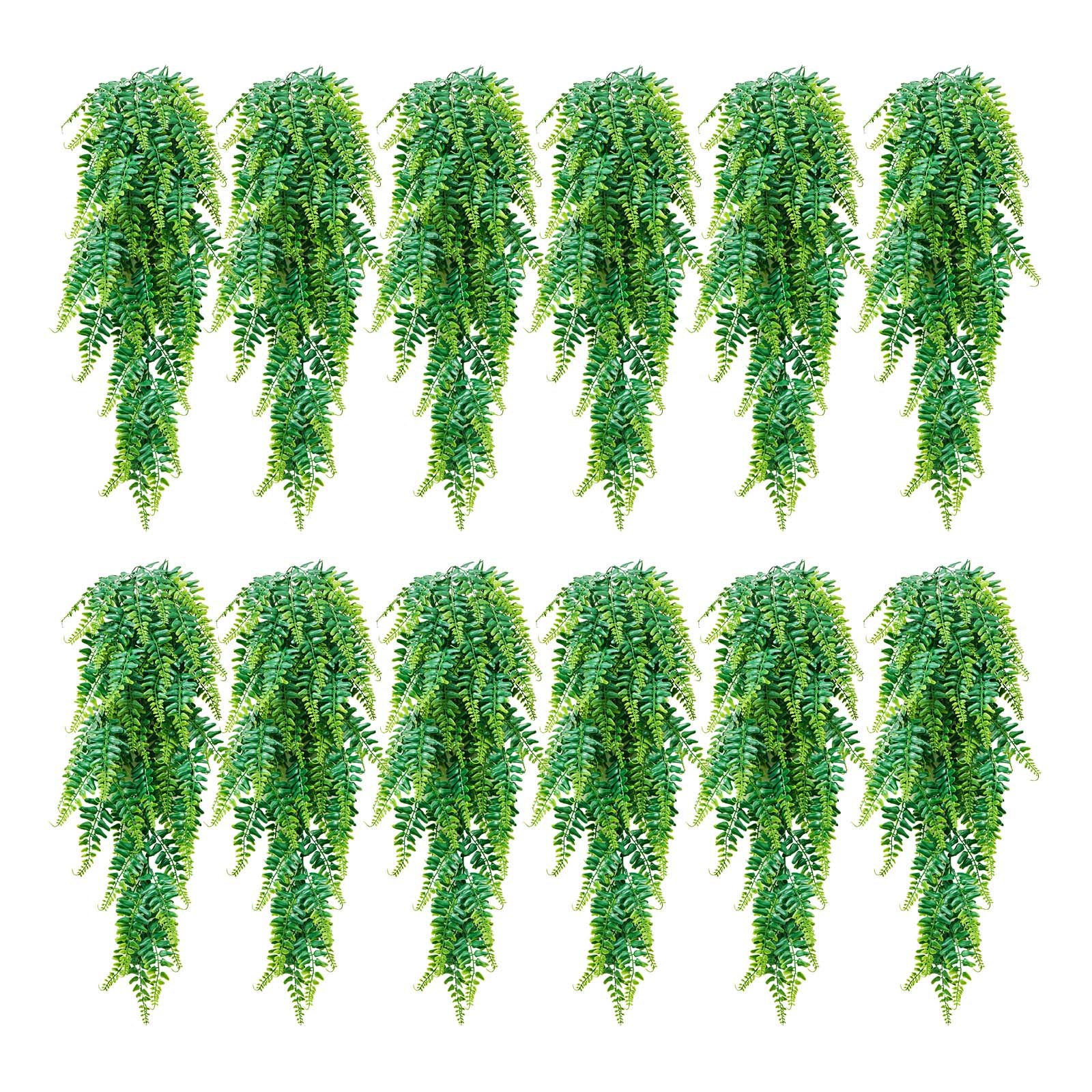 VEVOR Helechos Artificiales Paquete de 12, Helechos de Boston Artificiales Colgantes Longitud de 813 mm, Hojas de Seda y LDPE sin Maceta para Interior y Exterior Porche Balcón Hogar Decoración Jardín
