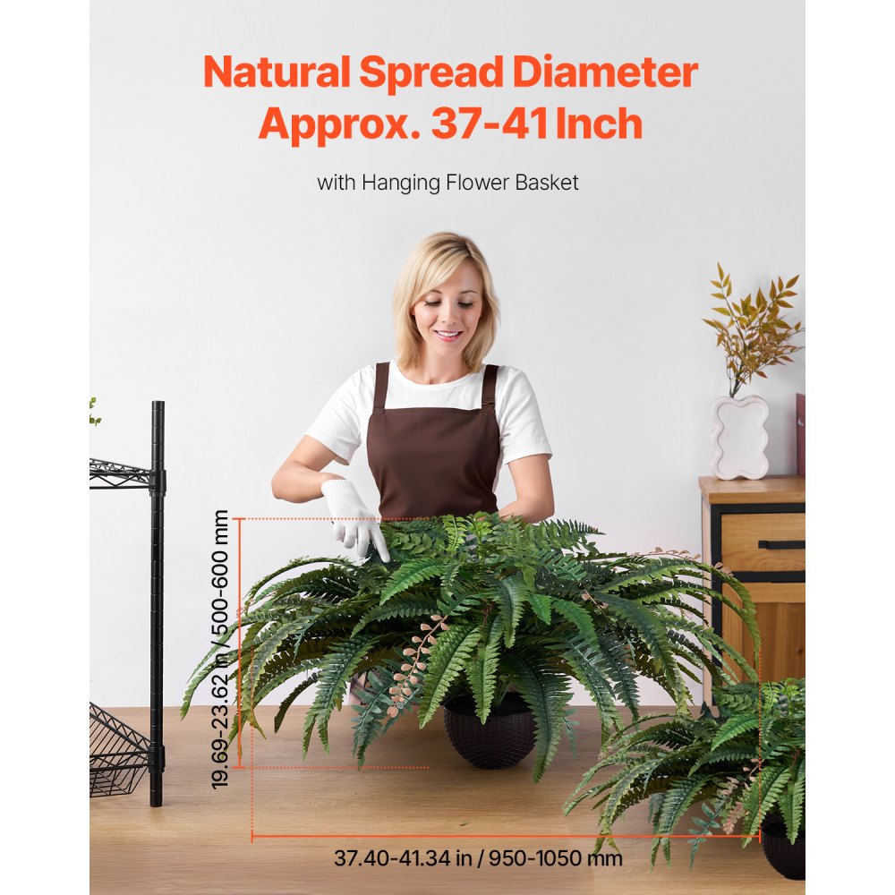 VEVOR Helechos Artificiales, Diámetro de Extensión Natural 94 a 104 cm, Colgantes, Decoración de Pared Resistente a la Luz Solar con 80 Ramas y Maceta, para el Hogar, la Oficina y el Exterior
