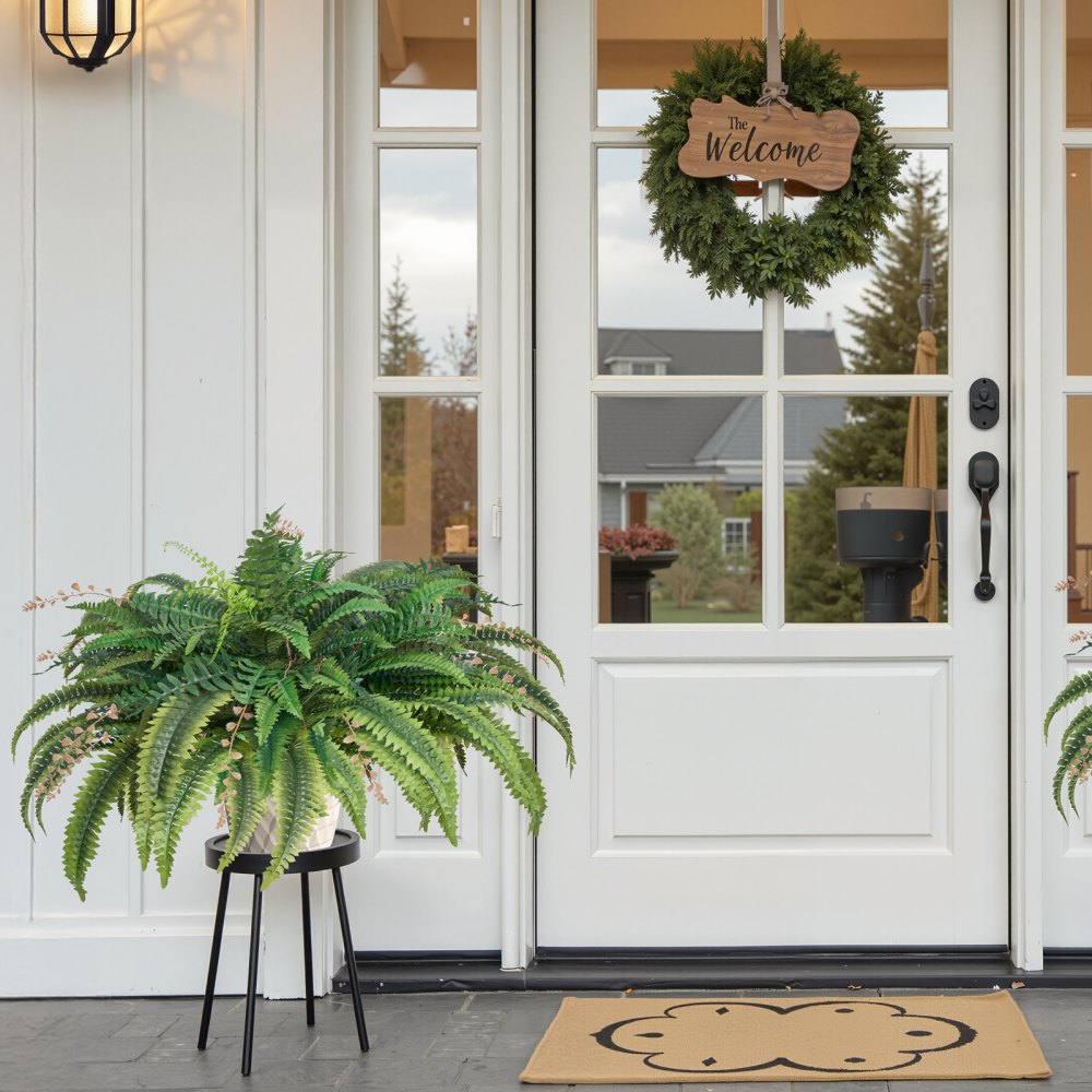 VEVOR Artificial Ferns, 95-105 cm Diameter, Hanging Artificial Boston Fern, Plant Wall Decoration with 80 Branches & Flower Pot, Artificial Fern for Home, Office & Outdoor Areas