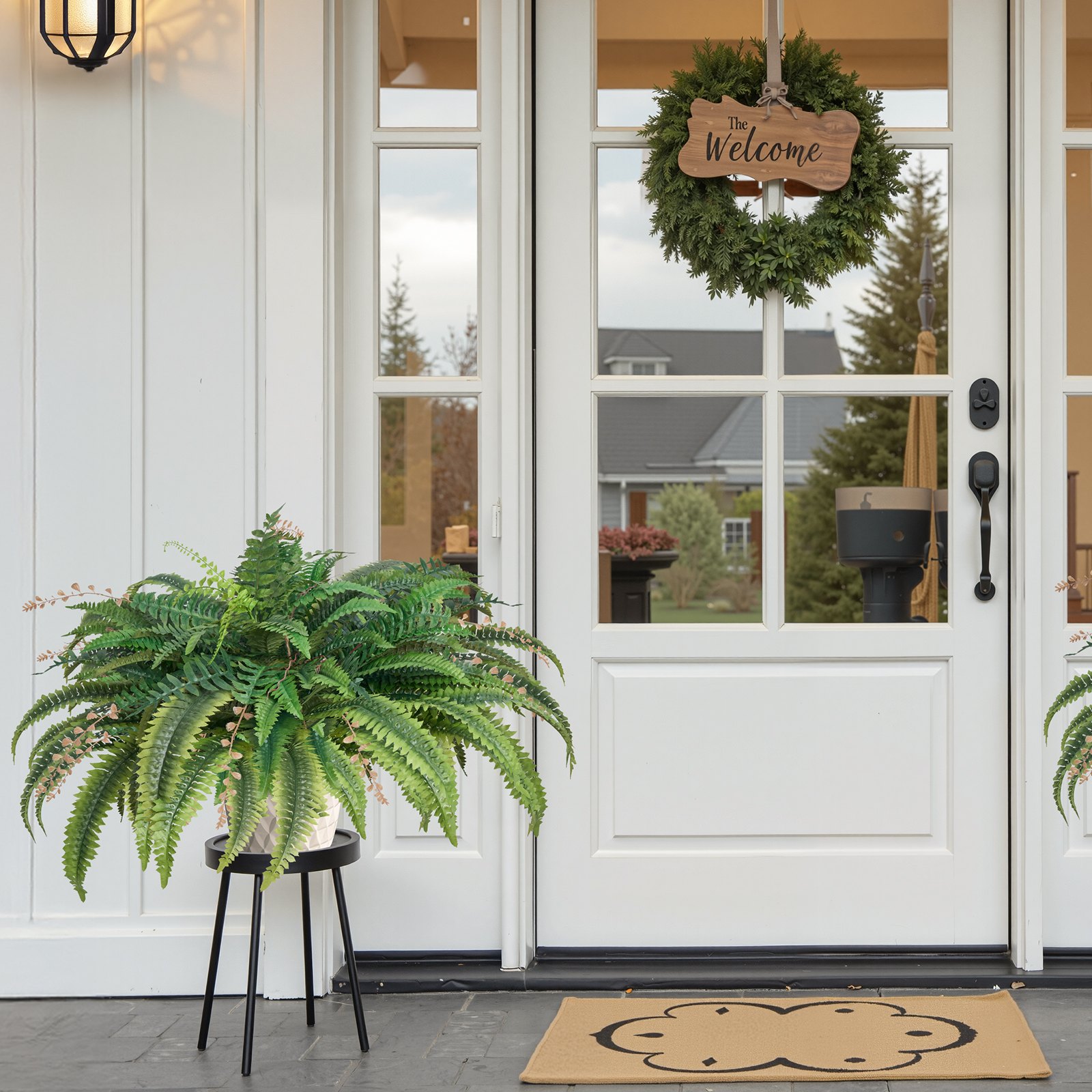 VEVOR Artificial Ferns, 95-105 cm Diameter, Hanging Artificial Boston Fern, Plant Wall Decoration with 80 Branches & Flower Pot, Artificial Fern for Home, Office & Outdoor Areas