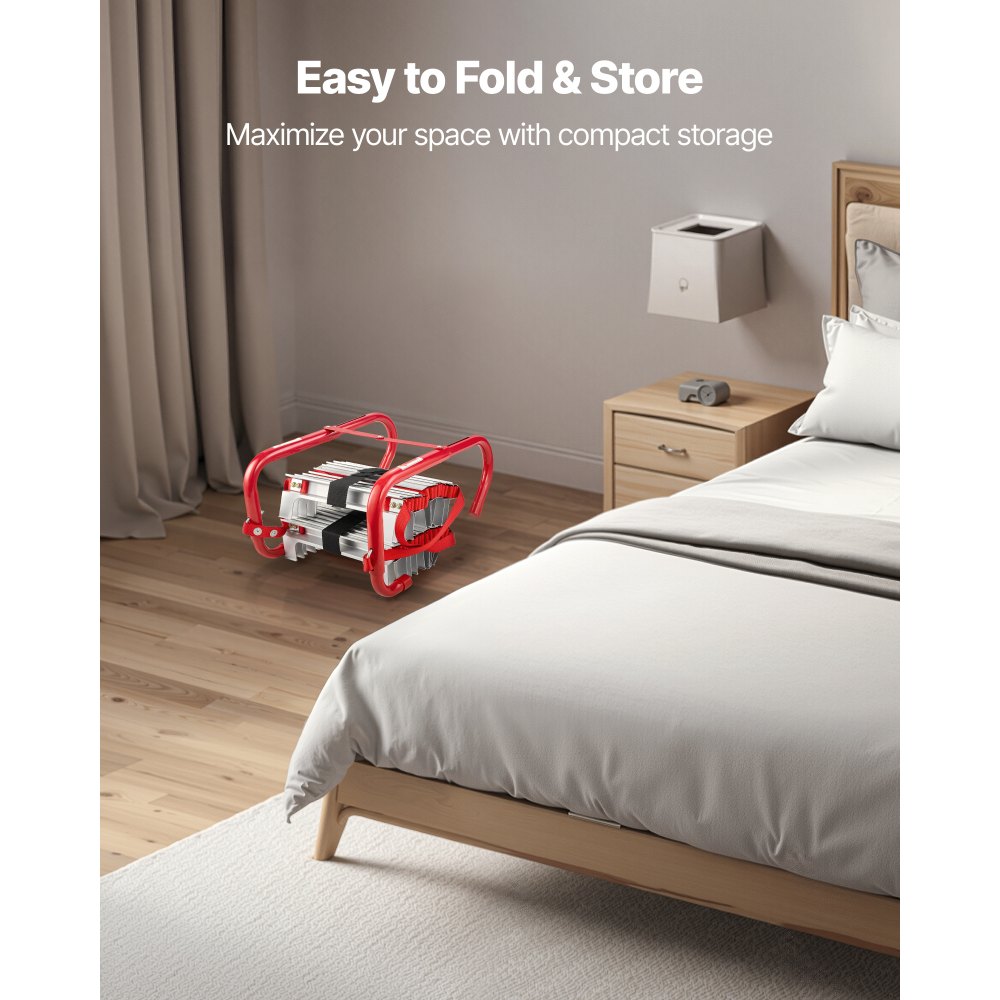 VEVOR Fire Escape Ladder, 2-Story 4m Retractable Emergency Fire Ladder, Lightweight Aluminum Alloy Safety Escape Ladders with Sturdy Polyester Strap, Anti-Slip Rungs & Wide Steps, 453KG Max. Loading 