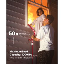 VEVOR Escalera de Incendios Retráctil de Emergencia de 5 a 6 Pisos y 15 m, Ligera, de Aleación de Aluminio, con Correa de Poliéster Resistente, Peldaños Anchos y Antideslizantes, Carga de 454 kg