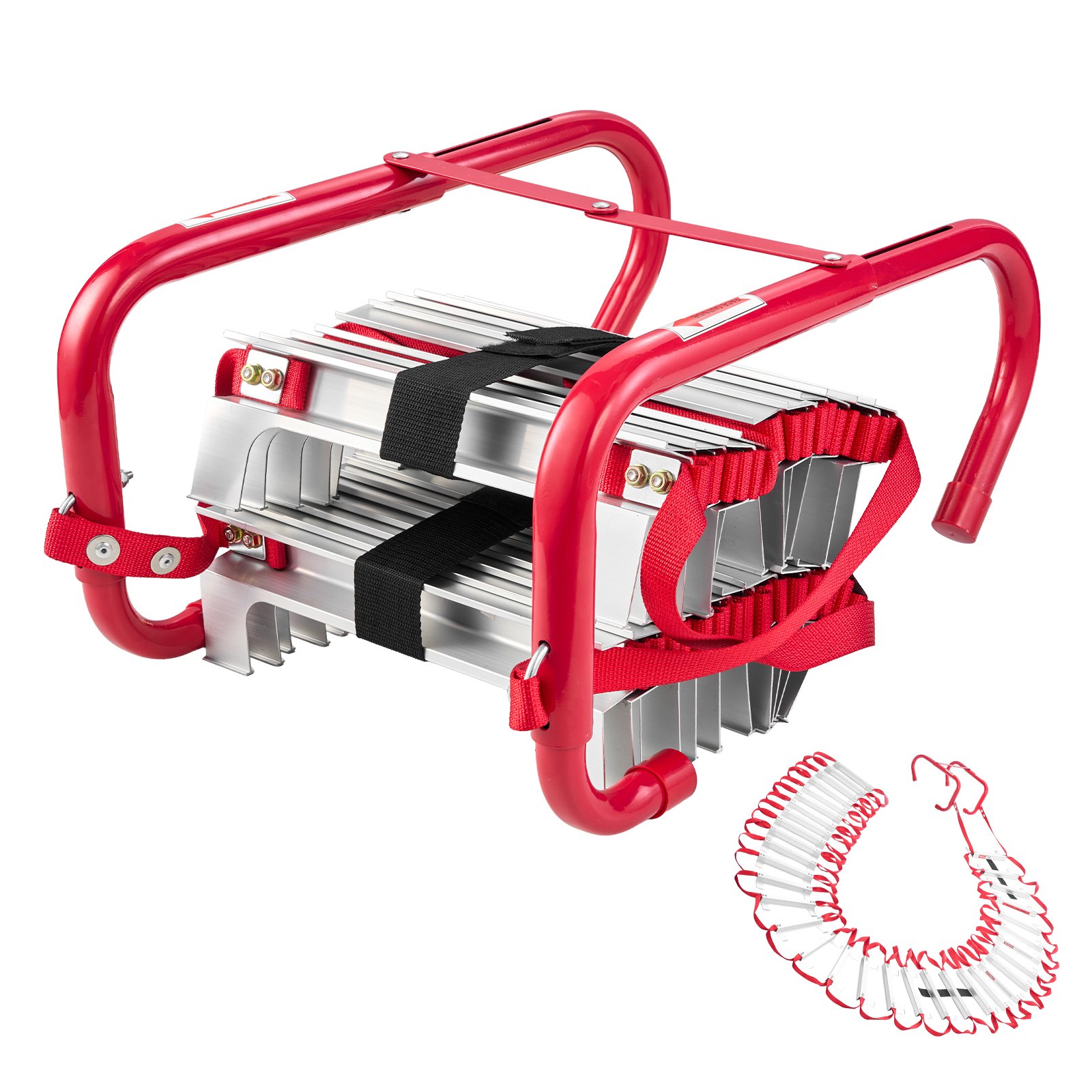 VEVOR Escalera de Incendios Retráctil de Emergencia de 5 a 6 Pisos y 15 m, Ligera, de Aleación de Aluminio, con Correa de Poliéster Resistente, Peldaños Anchos y Antideslizantes, Carga de 454 kg