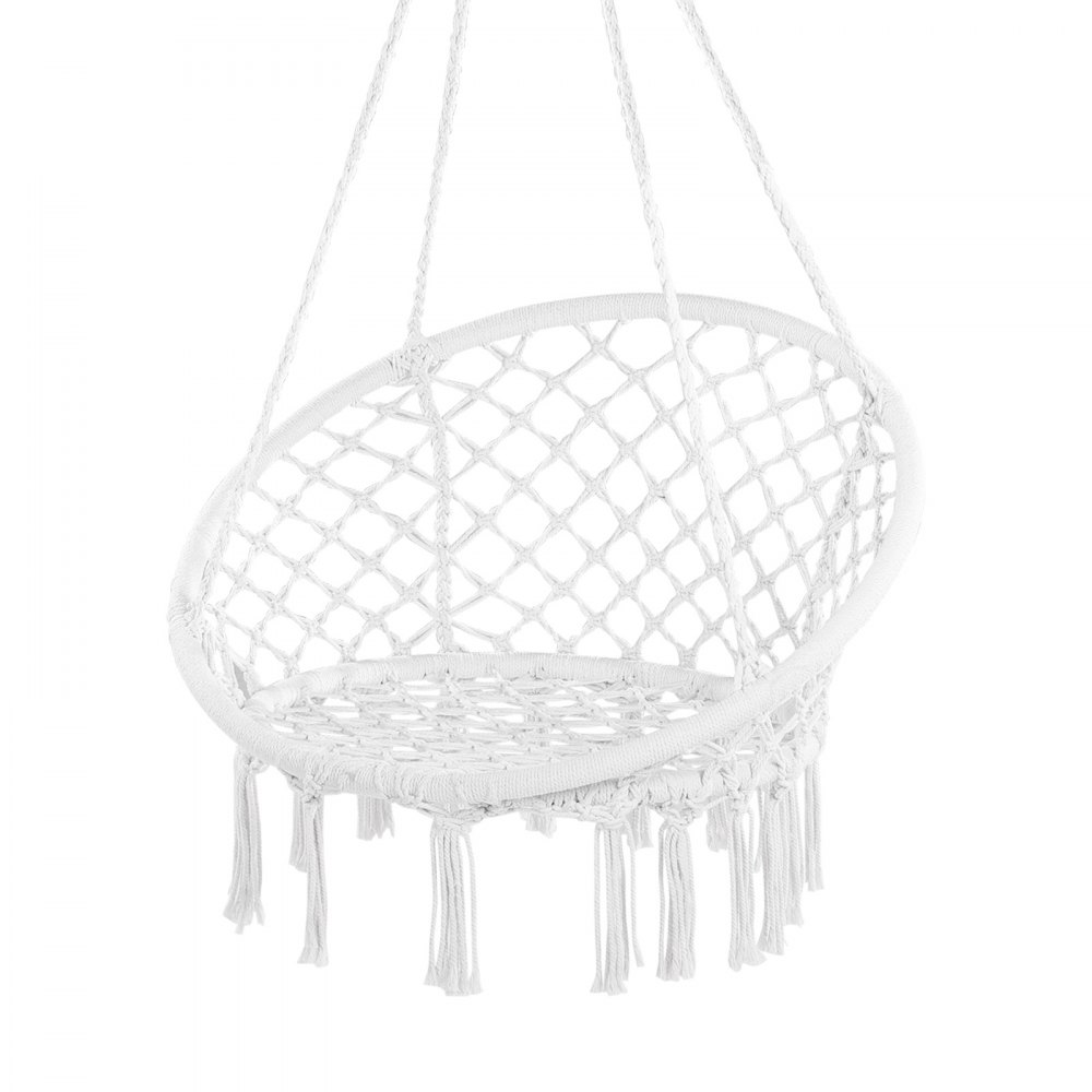 VEVOR Hanging Chair, 150 kg Load Capacity, Macrame Hanging Chair with Mounting Hardware, Cotton Rope Rocking Chair for Bedroom, Balcony, Terrace, Garden, White