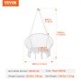 VEVOR Silla Colgante Giratoria de Macramé Carga 150kg Interior Exterior, Blanco