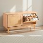 VEVOR Entryway Shoe Bench, 1000 x 300 x 530 mm Rattan-Like Shoes Bench with 2 Flip Drawers, 300lbs Shoe Storage Rack with 4 Compartments and 2 Rattan Doors, for Hallway, Living Room, Bedroom