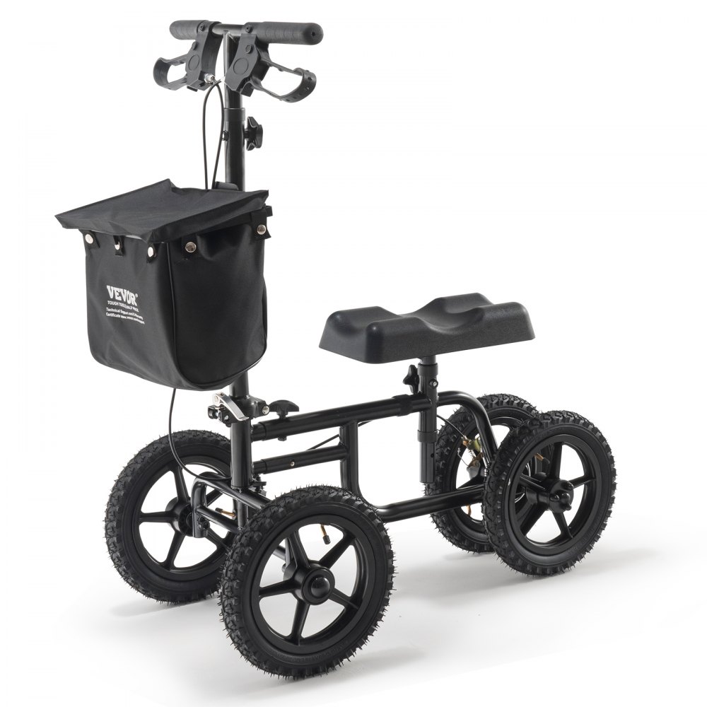 VEVOR Knee Roller/Knee Walker made of carbon steel with height-adjustable handlebar and knee pad, 30 cm all-terrain wheel, double brakes, leg rehabilitation roller for injured ankles, feet and knees, 160 kg weight capacity