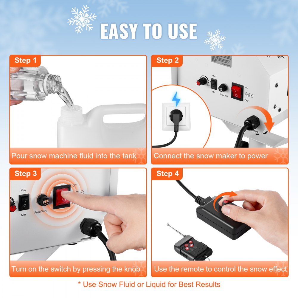 VEVOR 1200 W Máquina para Hacer Nieve con Soporte de Altura Ajustable 51 x 60 x 96-125 cm, Máquina para Fabricar Nieve con Control Remoto Inalámbrico para Interiores para Fiestas Navideñas, Bodas